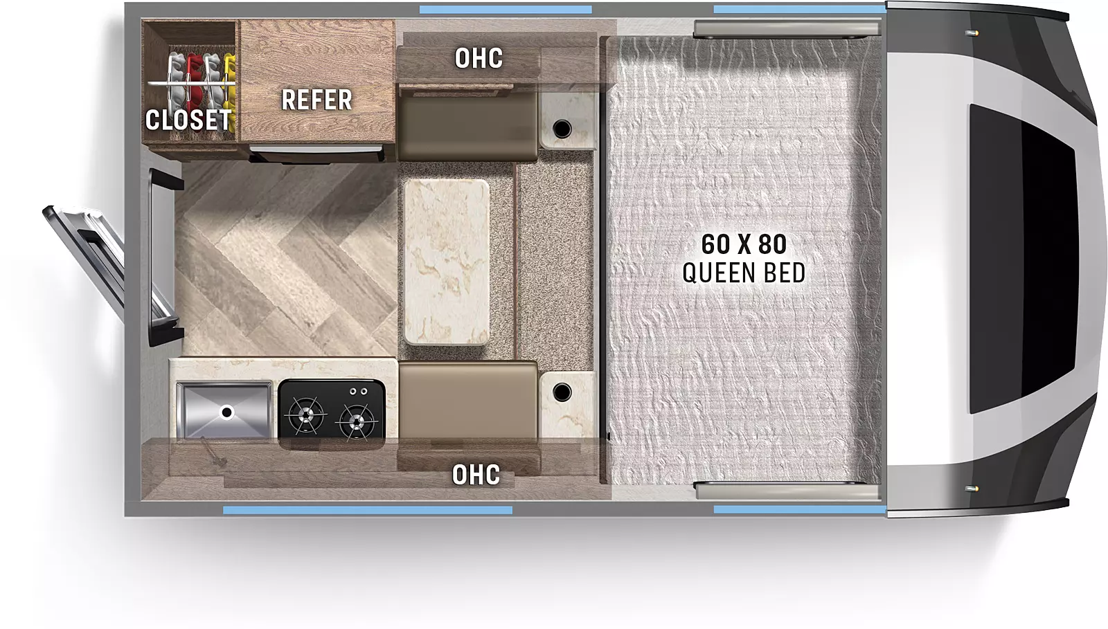 The Real Lite Truck Camper HS-1805 floorplan features include: 